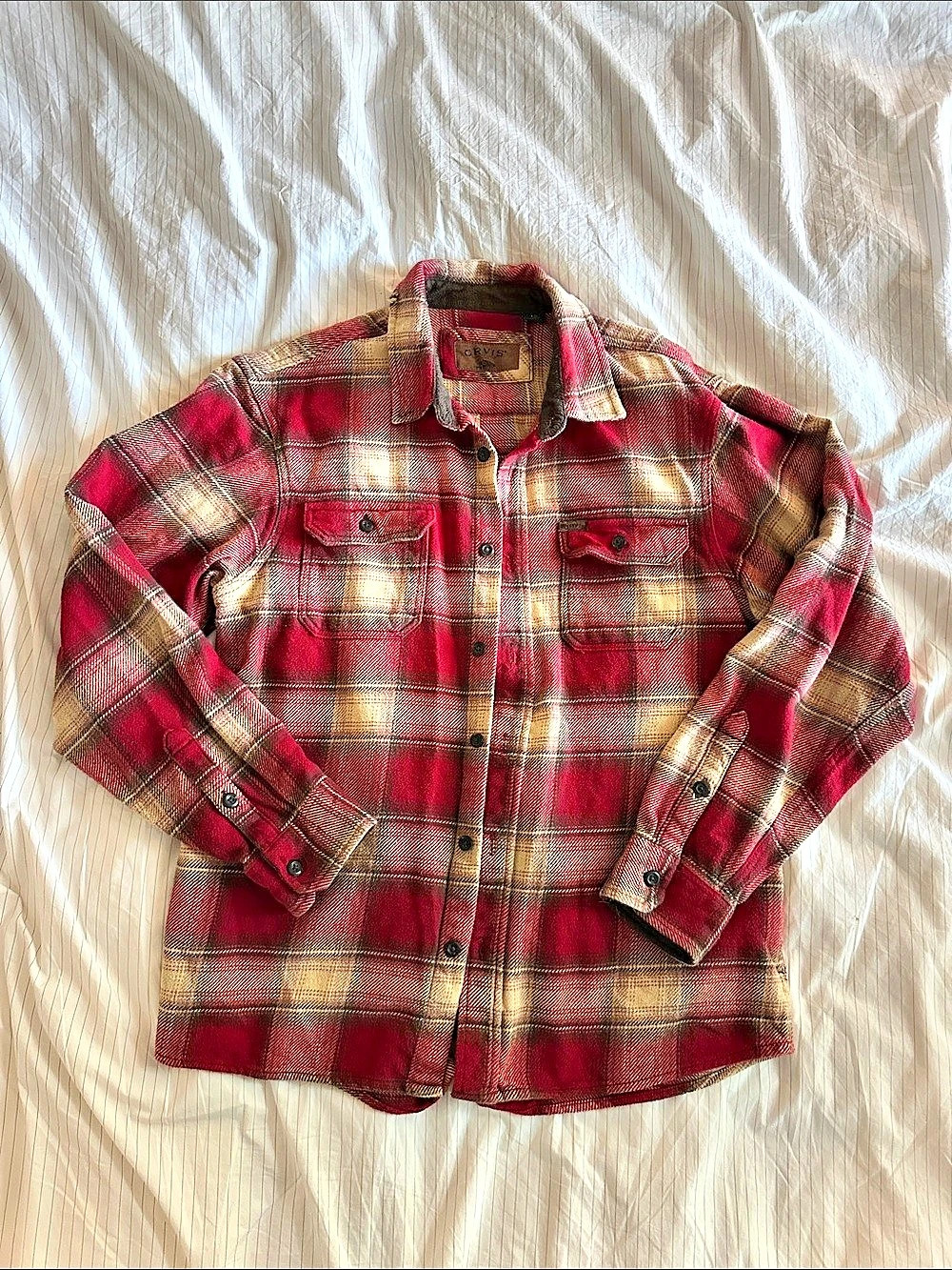 Orvis Classic Collection Plaid Heavy Flannel Shirt Jacket Red & Brown Large